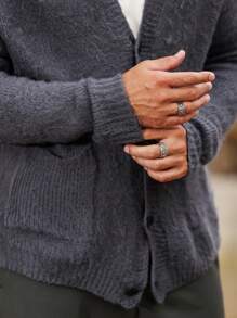 Manfinity Homme Cárdigan informal de un solo pecho con mangas largas y hombros caídos de color liso para hombre, otoño/invierno