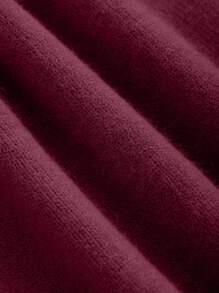 DAZY 女士纯色圆领长袖常规针织毛衣，秋季/冬季，长袖上衣 - 酒紅色 - 查看 6