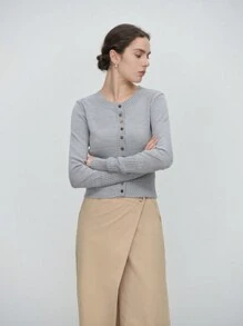 Aalyst 1 件纯色纽扣前袖口贴身袖口指环开衫