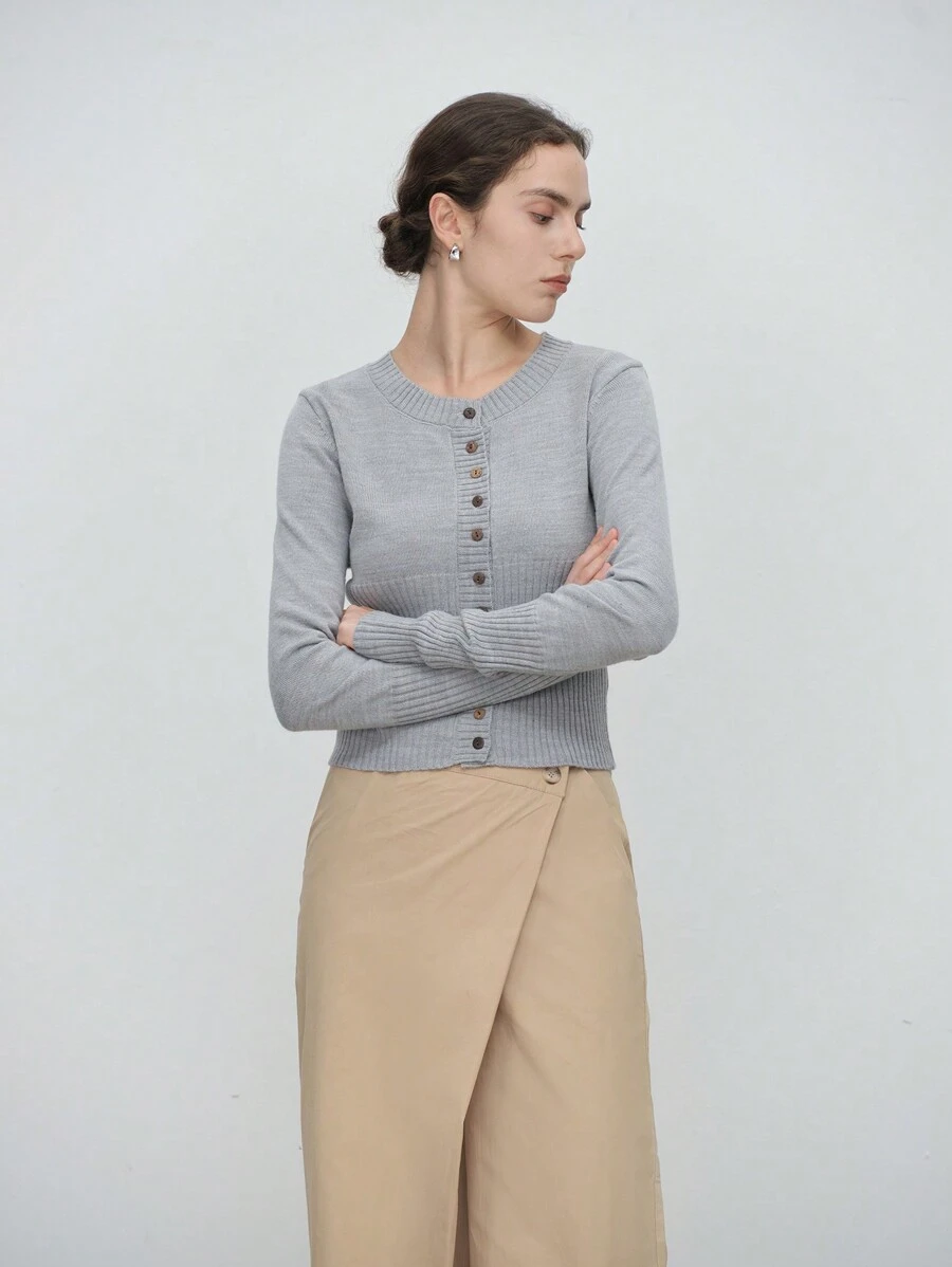 Aalyst 1 件纯色纽扣前袖口贴身袖口指环开衫