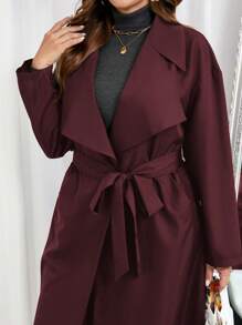 SHEIN Essnce Plus Size Women's Lapel Pocket Open Front Trench Coat - Burgundy - View 6