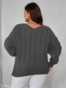 Celure Plus Size Dames Casual V-hals Kabel Gebreide Losse Trui, Geschikt Voor Herfst/Winter