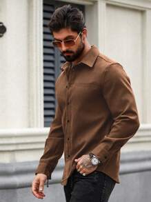 Manfinity Homme Camisa De Manga Larga De Color Sólido Para Hombre