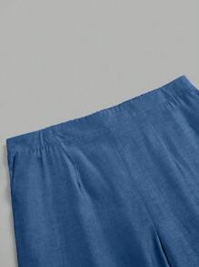 EMERY ROSE Quần ống rộng lưng thun màu xanh thường ngày cỡ lớn - Màu xanh bụi bặm - Xem 6