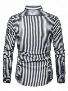 Manfinity Homme Men's Casual Bicolor Striped Print Long Sleeve Shirt, Spring & Autumn, For Fall, Old Money Style