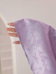 Veilorie Ladies' Elegant Floral Jacquard Long Sleeve Long Dress With V-Neck For Spring/Summer Modest - Dusty Purple - View 9