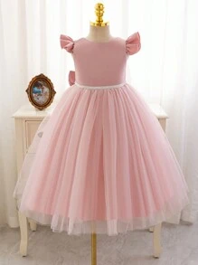 Glamorique Kids Váy dự tiệc Giáng sinh cho ông già Noel, Váy năm mới cho bé gái 4 mùa Váy cưới bằng vải tuyn satin, Váy công chúa mềm mại màu hồng; Váy dạ hội khoét lưng chữ V màu be cho Giáng sinh - Bụi hồng - Xem 2