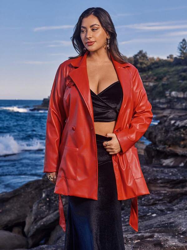 SHEIN VCAY Plus Size Women Christmas Clothes Vacations Holiday Party Office Wear New Year Eve Coat