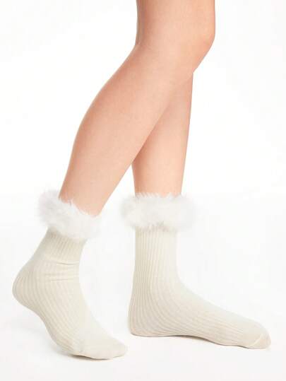 Kawaii 1 Pair Plush Mid-Calf Socks, Cute JK Style Stockings, Versatile Preppy Style Women Socks