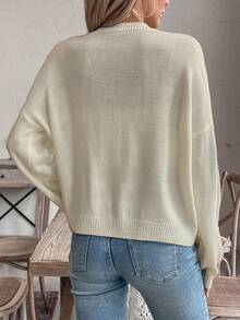 Chiquease 蝴蝶结装饰甜美优雅时尚针织开衫 - 米色 - 查看 2