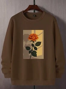Manfinity Homme Áo nỉ chui đầu cổ tròn in hoa cỡ lớn cho nam tay dài họa tiết kỳ nghỉ hoa hồng, quà tặng cho bạn bè, chồng, bạn trai - Cà phê nâu - Xem 3