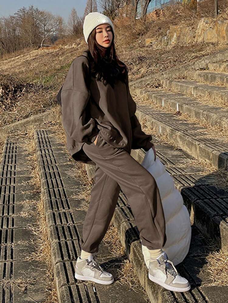 Conjunto de 2 piezas de ropa deportiva y casual de color café para mujer, apto para primavera/verano/otoño
