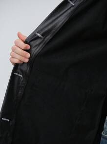 Aalyst 时尚休闲女式仿皮拼接拼色长款夹克