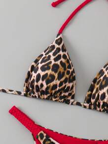 Swim Vcay 2025 New Women 2pcs/Set Leopard & Red Color Bikini Swimwear Set Summer