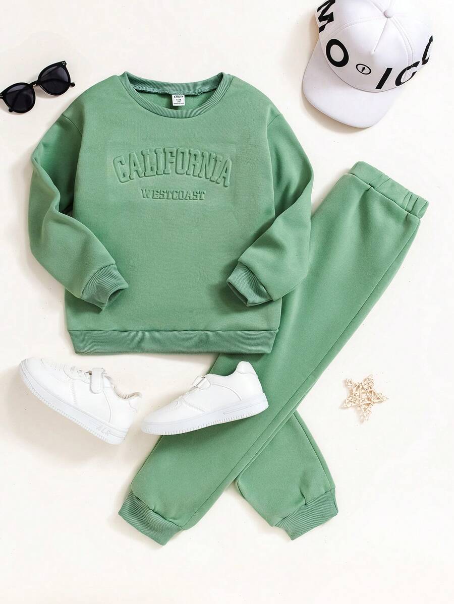 SHEIN 2pcs Young Girl Apricot Color Casual Sports Set Sweatshirt Outfit, Spring And Autumn