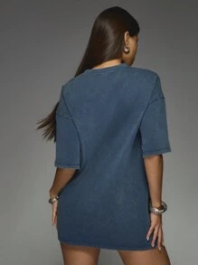 Missguided x Playboy Logo Rhinestone T-Shirt Dress Vintage Style Casual Oversized Mini Length Street Fashion Loungewear Cotton Jersey Fall Winter Collection