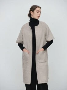 SHEIN LUNE Áo khoác cardigan nữ ve be tay 3/4 bỏ túi chính hãng - Lạc đà - Xem 7