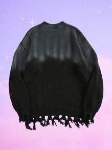 ROMWE MEN ROMWE X Care Bears Men's Casual Cartoon Bear & Letter Ombre Dropped Shoulder Loose Knit Pullover Sweater, For Fall Winter - Black - View 2