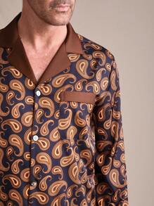 EverLounge 1set Men Solid Color Button Front Long Sleeve Top And Pants Casual Loungewear - Multicolor - View 2