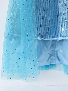 Girls Glitter & Pearls Decorated Long Sleeve Mesh Tulle Princess Dress, Elegant & Stylish, Suitable For Birthday Party, Wedding, Anniversary Events