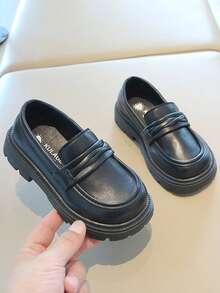 1 Đôi giày thể thao đế bằng cho trẻ em, màu đen, đơn giản và thoải mái cho bé gái mặc ngoài trời - màu đen - Xem 1