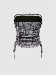 ROMWE Grunge Punk Y2K Retro Hip Hop Baddie Camouflage Mesh Rhinestones Drawstring Crop Top For Women