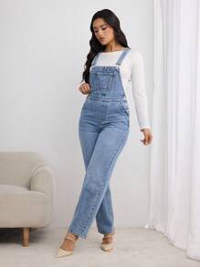 SHEIN LUNE Women Casual All-Match Denim Jumpsuit With Pockets