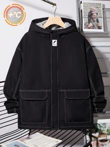 SHEIN Teen Boy 1pc Casual College Retro Losse Kleur Streep Werkkleding Zakken Plus Naad Geweven Markeringen Jas Homecoming, Renaissance, Herfstoutfits, Teen Boy Kleding, Luchthaven, Cocktailparty, Herfst/Winter Winter