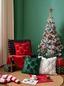 1 buah Sarung Bantal Dekoratif Natal Tekstil 18x18 Inci Lembut, Mewah, Berbulu, Jacquard untuk Bantal Lempar, Sarung Bantal untuk Sofa, Liburan, Festival, Dekorasi Rumah Musim Dingin, Dekorasi Musim Gugur, Dekorasi Ruangan - Putih - View 4