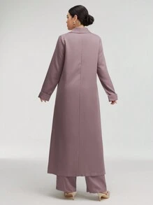 Graceveil Conjunto de dos piezas de abrigo largo de doble botonadura con cuello de chal y pantalones de unicolor, ropa modesta de otoño para mujeres - Morado - Ver 2