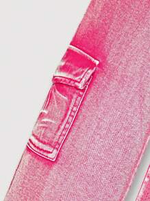 SHEIN Girls Casual Versatile All-Match Street Style Fashion Washed Comfortable Pink Denim Jeans Loose Straight Pants, Must-Have New Arrival 2024 - Hot Pink - View 4