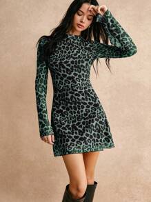 Poéselle 全新性感秋季豹纹网眼喇叭袖连衣裙 - 彩色 - 查看 2