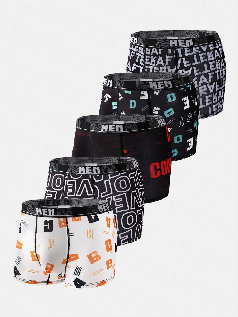 5pcs/Pack Men's Letter Print Boxer Briefs - Multicolor - View 1