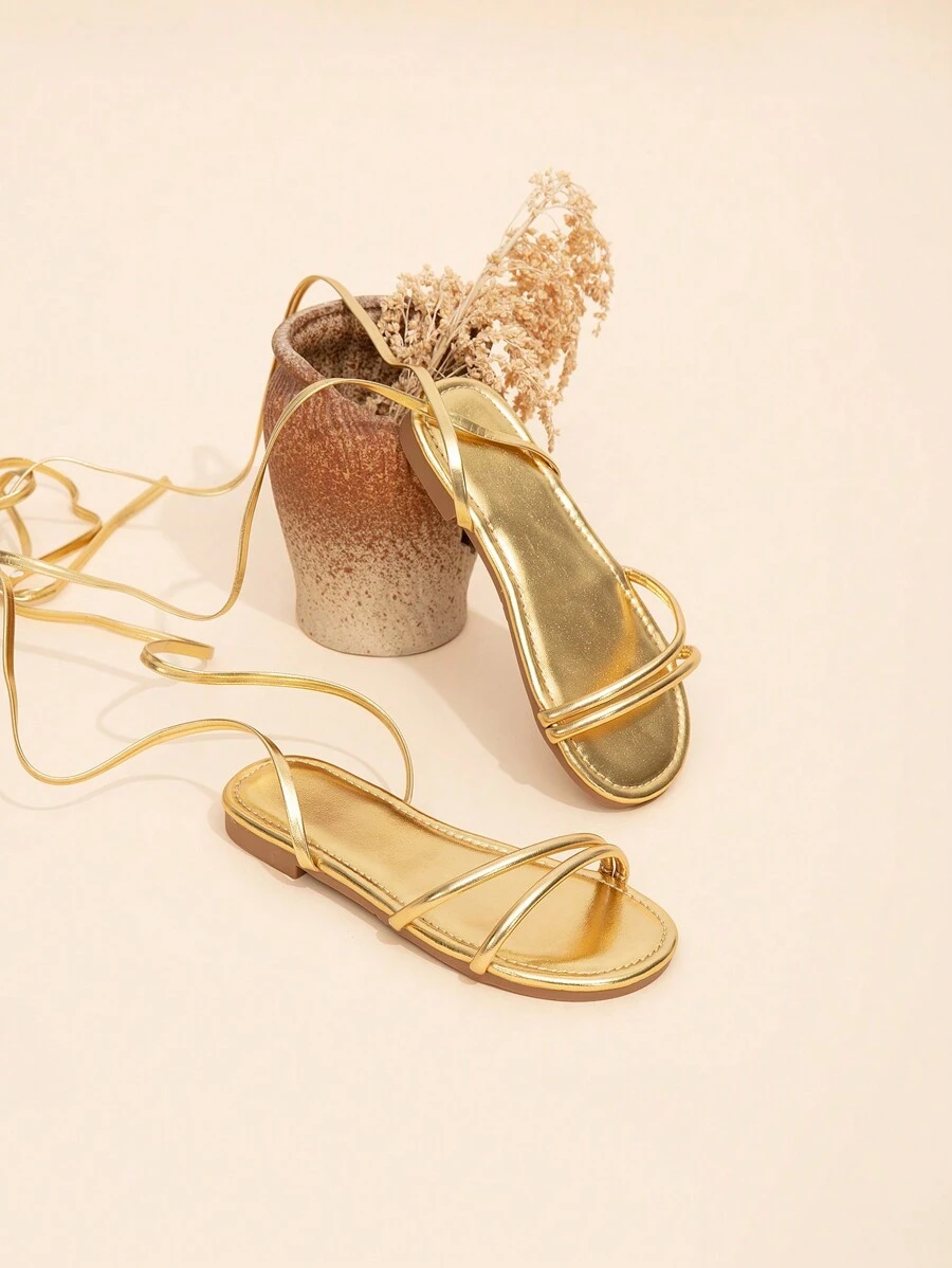 Girls Casual Vacation Style Flat Lace-Up Sandals, Summer New Arrival