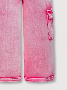 SHEIN Girls Casual Versatile All-Match Street Style Fashion Washed Comfortable Pink Denim Jeans Loose Straight Pants, Must-Have New Arrival 2024 - Hot Pink - View 5