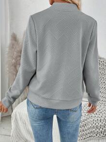 SHEIN LUNE Stylish Casual Khaki Knitted Jacquard Jacket, Suitable For Commuting In Fall/Winter - Grey - View 3