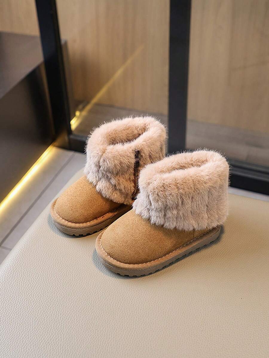 1雙幼兒/嬰兒毛茸茸雪地靴,保暖內裡冬季靴,女童低筒 - 卡其色 - 查看 1