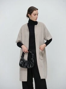 SHEIN LUNE Áo khoác cardigan nữ ve be tay 3/4 bỏ túi chính hãng - Lạc đà - Xem 5