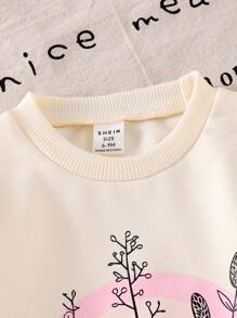 Elladie kids 2 件装女婴杏色字母印花长袖上衣和棕色喇叭裤套装，可爱舒适的春秋季运动衫套装 - 杏色 - 查看 7