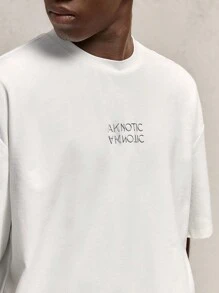 AKNOTIC Business Casual Áo thun nam cổ tròn tay ngắn in chữ rộng rãi hở vai, phù hợp cho mùa hè, quà tặng bạn trai - trắng - Xem 1