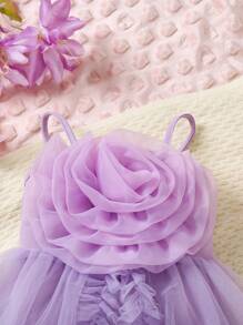 SHEIN Baby Girls 3D Floral Mesh Ruffle Jumpsuit Elegant Casual Cute Outfit, Autumn/Winter