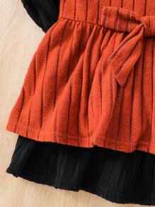 SHEIN 2pcs/Set Young Girl & Young Girl Textured Ribbed Bow Decor Ruffle Hem T-Shirt, Suitable For Casual Daily Wear - Multicolor - View 6