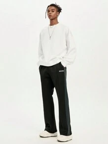 Manfinity RebelGame Men's Casual Letter Print Lacing Front Straight Leg Pants, Everyday Wear