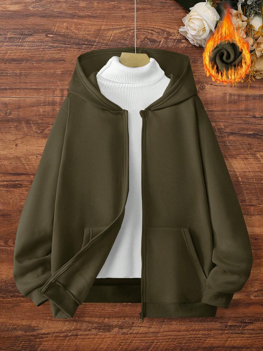 Flirla Áo nỉ khóa kéo cỡ lớn (Không bao gồm áo nỉ), Mùa đông - xanh quân đội - Xem 1