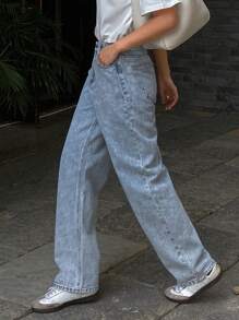 DAZY Quần Jeans Ống Thẳng Túi Đơn Giản Cho Nữ - Rửa nhẹ - Xem 6