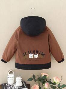 年轻女孩连帽保暖内衬夹克，儿童休闲外套，假日及冬季时尚 - 咖啡棕 - 查看 2