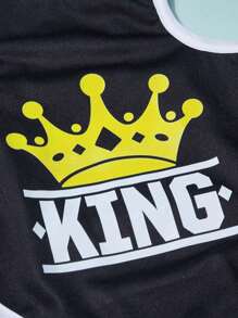PETSIN 1pc Black Pet Graphic Printed King Crown Design Tank Top