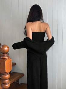 DAZY 3 件套女士蓬松柔软毛绒针织全身毛衣露肩秋季