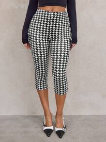 SHEIN SXY Autumn Winter Sexy Cute Bow Ribbon Houndstooth 3/4 Length Leggings
