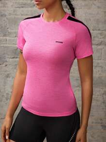 SHEIN Sport Studio Women's Summer Casual Contrast Color Raglan Sleeve Quick-Dry Sports T-Shirt